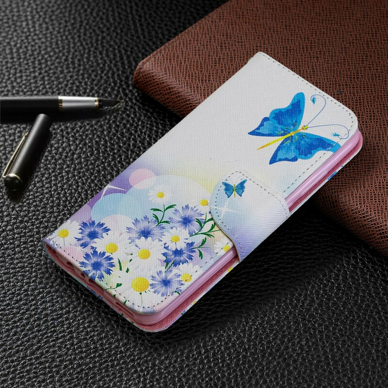 Huawei P Smart Plus 2019 Hülle Gemalte Schmetterlinge und Blumen