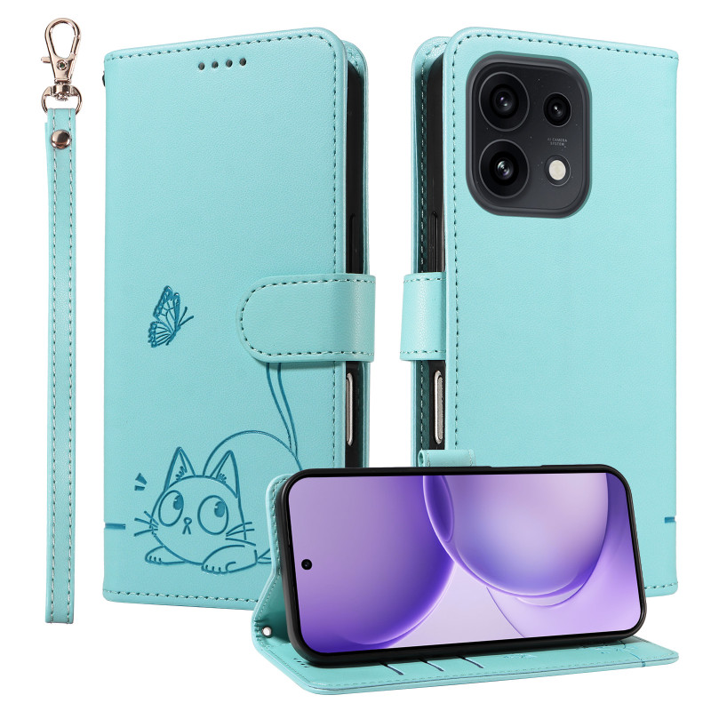 Oppo Reno 16 5G / 16 Pro 5G Hülle mit Katzenmotiv und Trageriemen