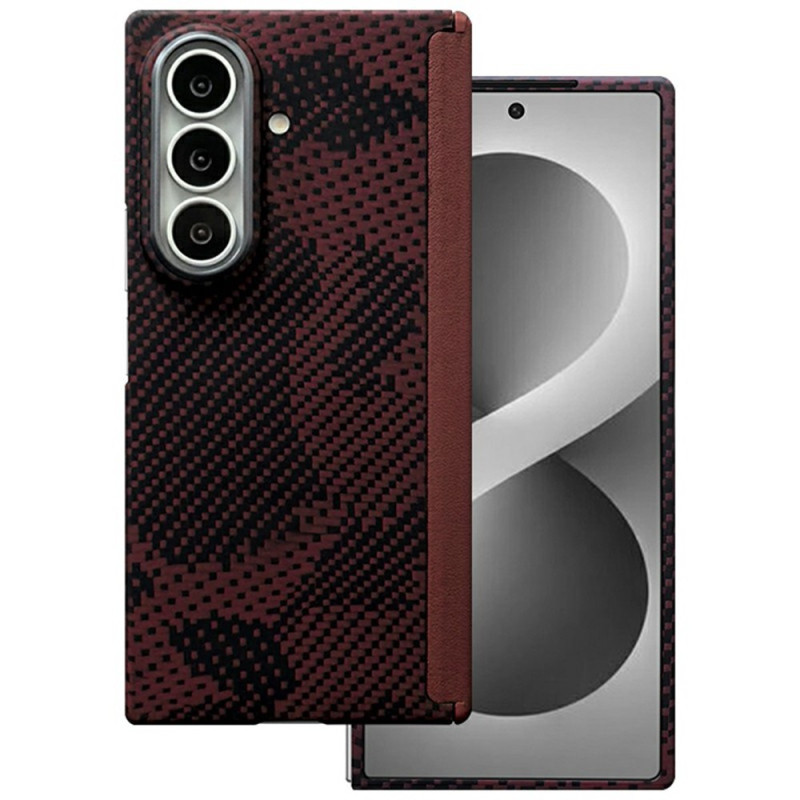 Samsung Galaxy Z Fold 8 Ultra-Hülle aus roter Aramidfaser mit Magnetverschluss und Scharnierschutz