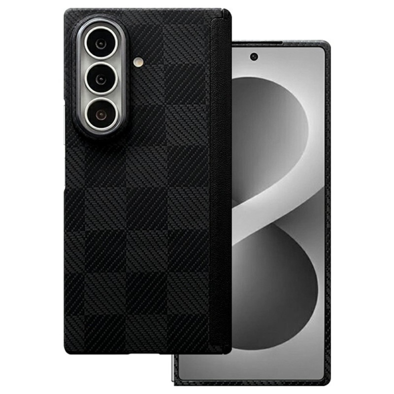 Samsung Galaxy Z Fold 8 Ultra-Hülle aus magnetischer Aramidfaser mit Karomuster und Scharnierschutz