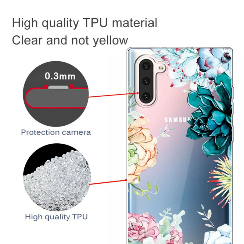 Samsung Galaxy Note 10 Hülle Transparent Aquarell Blumen