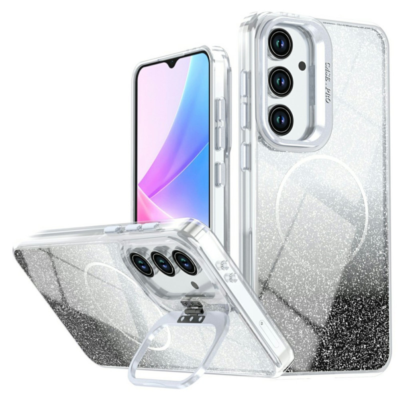 Samsung Galaxy S26 FE-Hülle mit Farbverlauf und Glitzer sowie Halterung