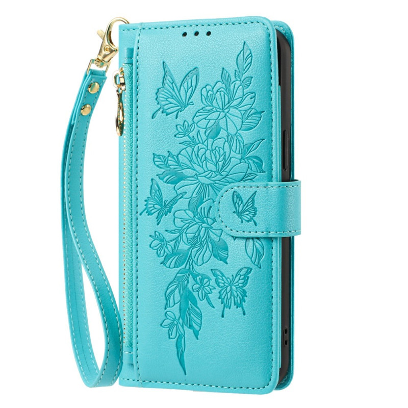 Samsung Galaxy S26 FE Hülle im Brieftaschen-Stil mit Schmetterlingen und Blumen