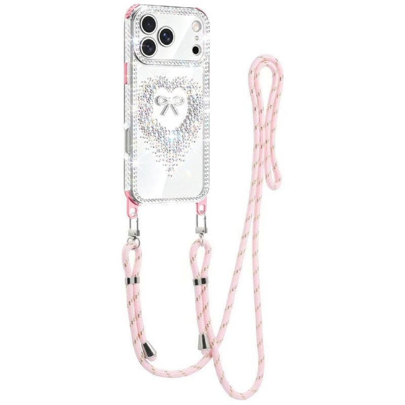 iPhone 18 Pro / 17 Pro Hülle mit Kordel, Herz und Strass