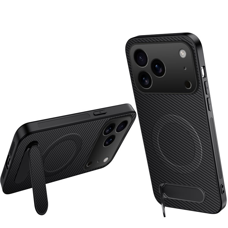 Magnetische iPhone 18 Pro-Hülle aus Kohlefaser mit Halterung