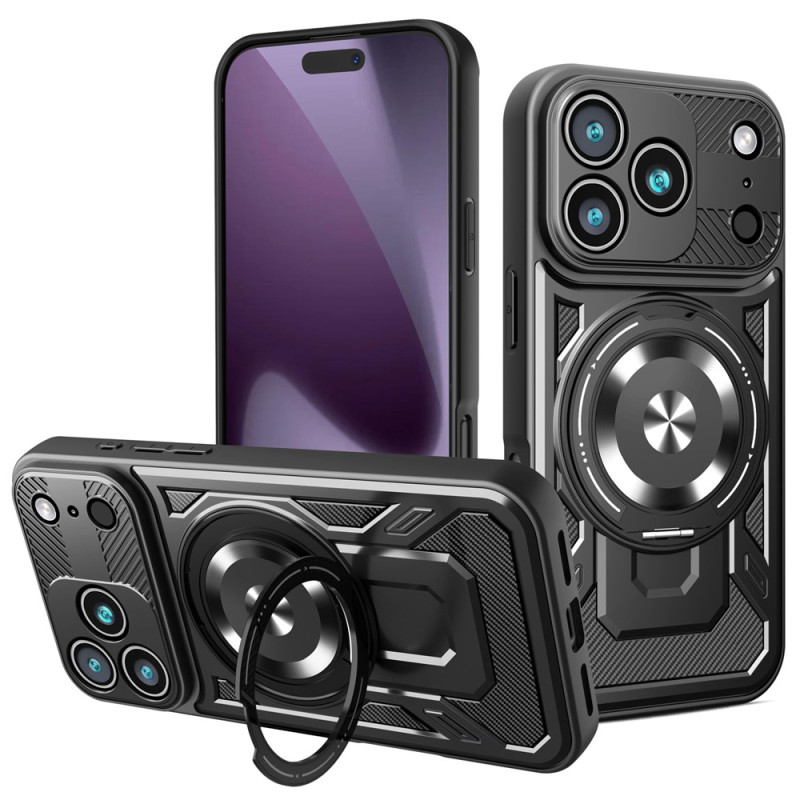 Magnetische iPhone 18 Pro Max / 17 Pro Max-Hülle in Carbon-Optik mit 360°-Halterung