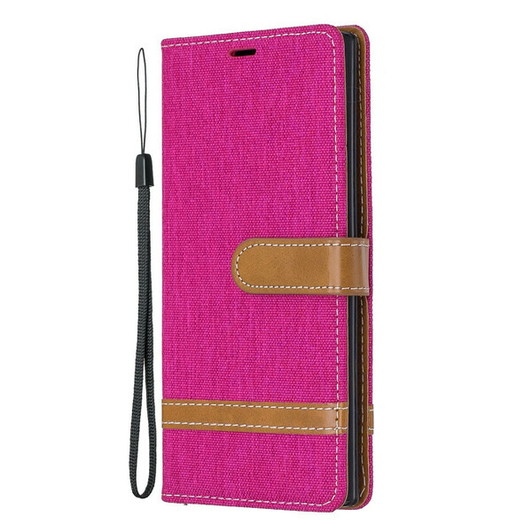 Samsung Galaxy Note 10 Stoff und Lederoptik Tasche mit Riemen