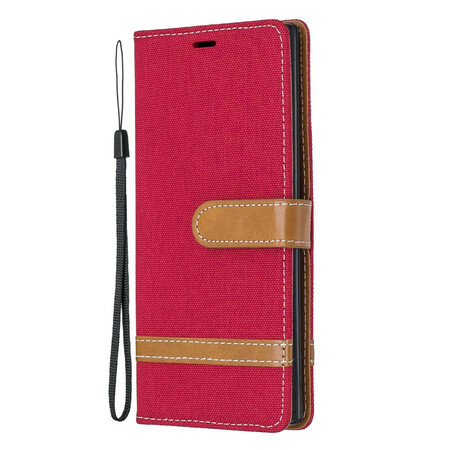 Samsung Galaxy Note 10 Stoff und Lederoptik Tasche mit Riemen