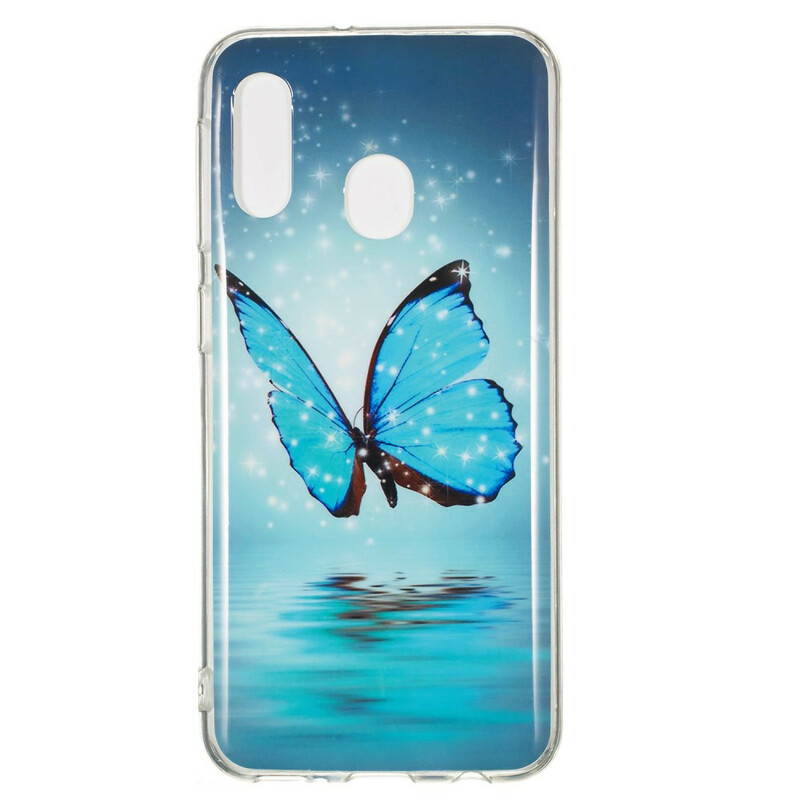 Samsung Galaxy A20e Schmetterling Cover Blau Fluoreszierend