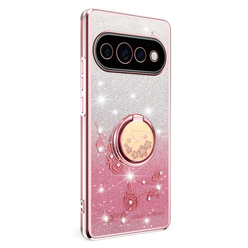 Google Pixel 11 Pro XL-Hülle mit Blumen- und Strass-Motiv und Haltering von KADEM