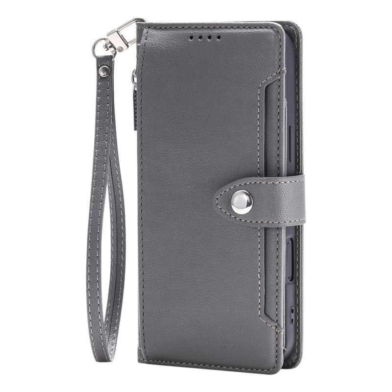 iPhone 18 Pro / 17 Pro Hülle im Litchi-Leder-Look mit Reißverschlusstasche
