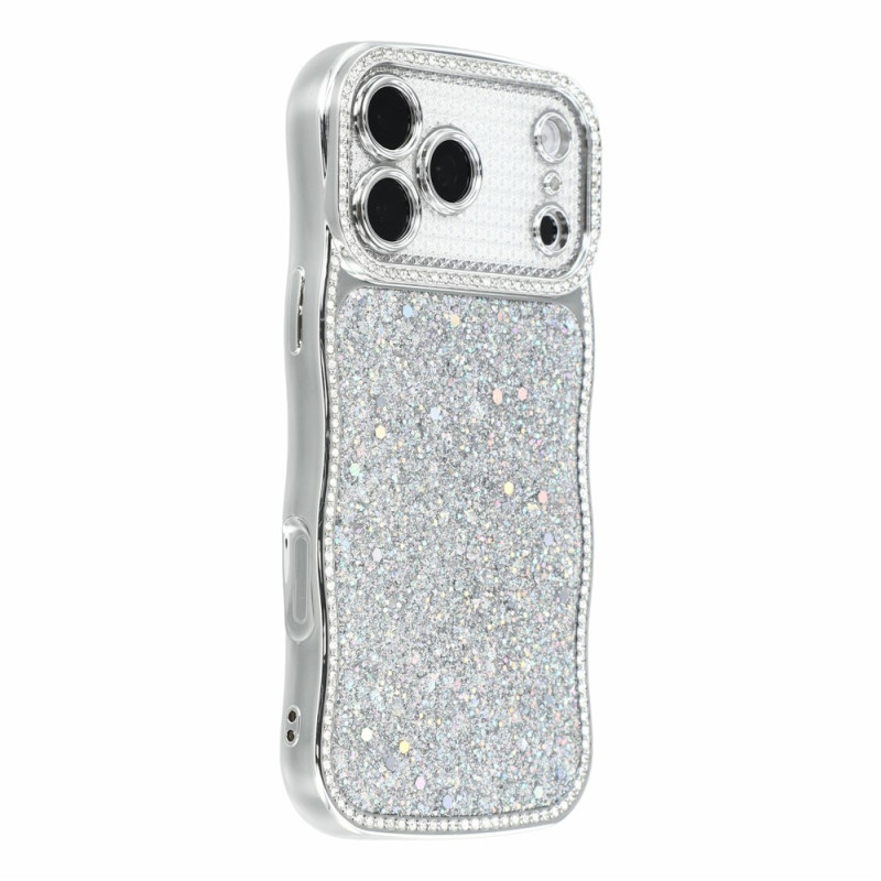 Glitzernde, gewellte iPhone 18 Pro / 17 Pro-Hülle mit Strasssteinen