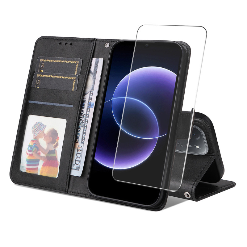 Poco C95 Pro-Hülle aus Kunstleder mit Displayschutzfolie