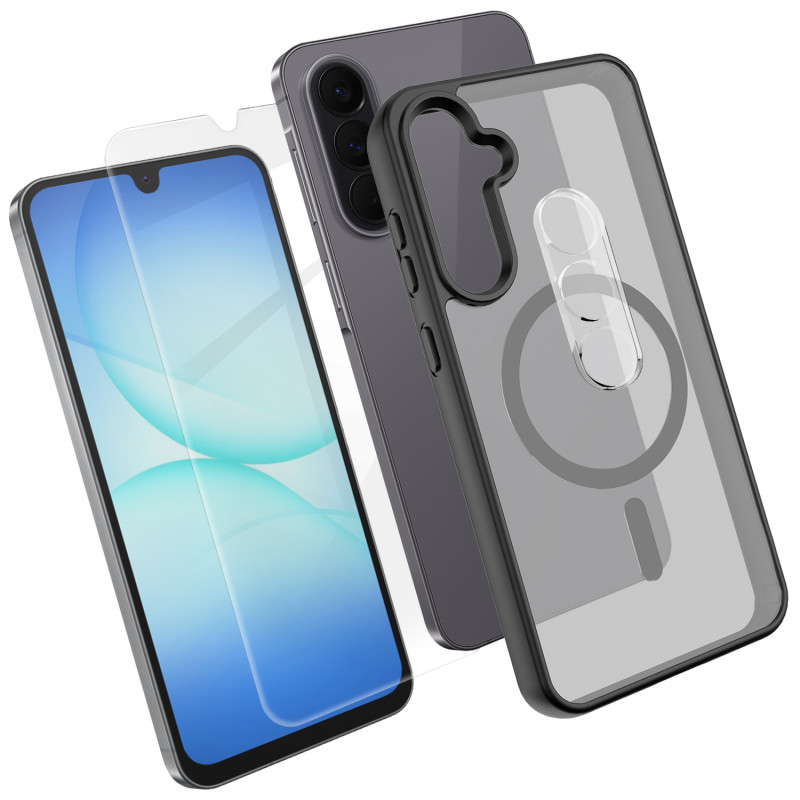 Samsung Galaxy A18 4G 3-in-1-Magnethülle mit gehärtetem Glas und Kameraschutz
