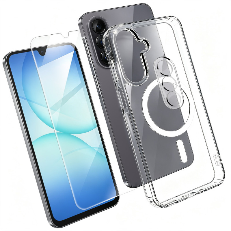 Transparente magnetische Schutzhülle für das Samsung Galaxy A18 4G mit gehärtetem Glas und Kameraschutz