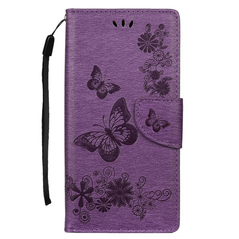 Samsung Galaxy Note 10 Plus Tasche Schmetterlinge und Blumen mit Riemen