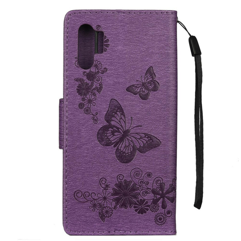 Samsung Galaxy Note 10 Plus Tasche Schmetterlinge und Blumen mit Riemen