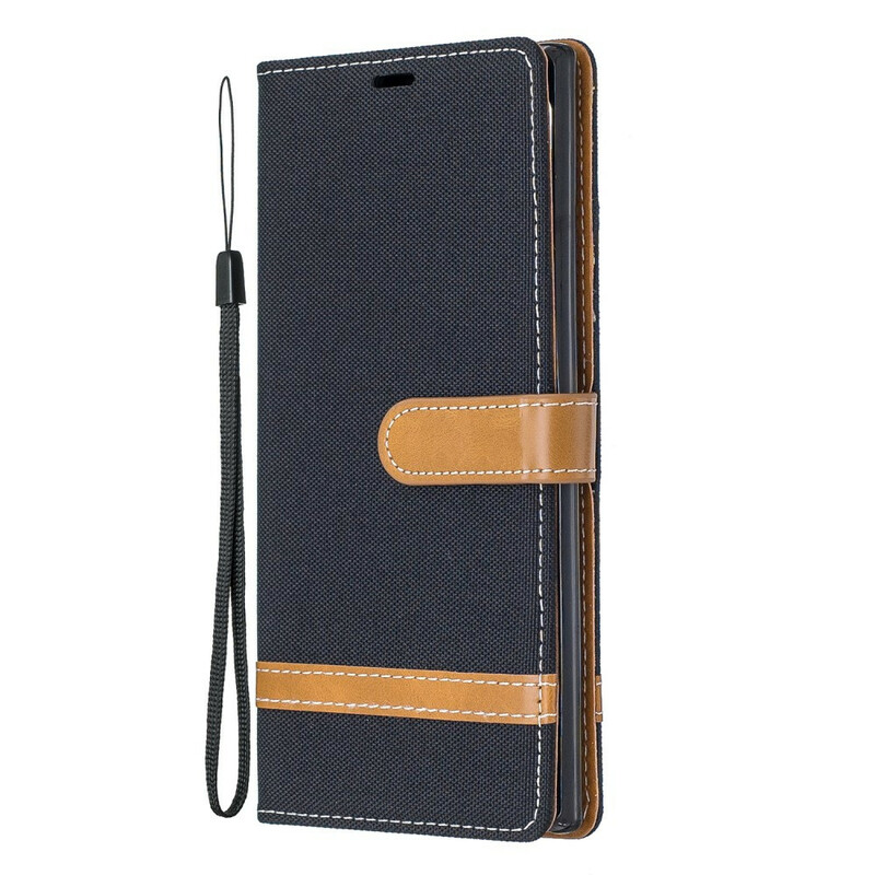 Samsung Galaxy Note 10 Plus Tasche Stoff und Lederoptik mit Riemen