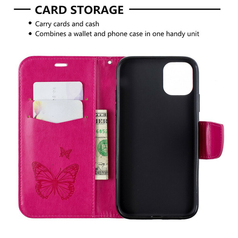 iPhone 11R Hülle Bedruckte Schmetterlinge mit Trageriemen