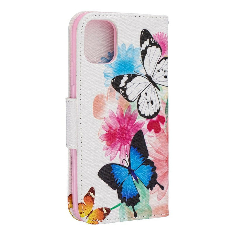 iPhone 11R Hülle Gemalte Schmetterlinge und Blumen