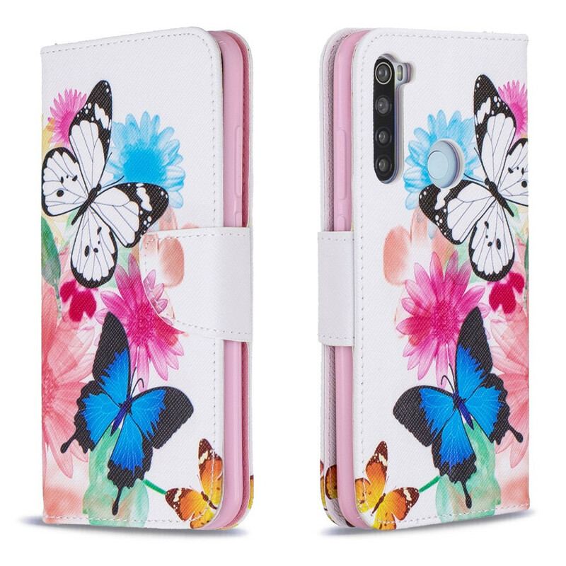 Xiaomi Redmi Note 8 Hülle Gemalte Schmetterlinge und Blumen