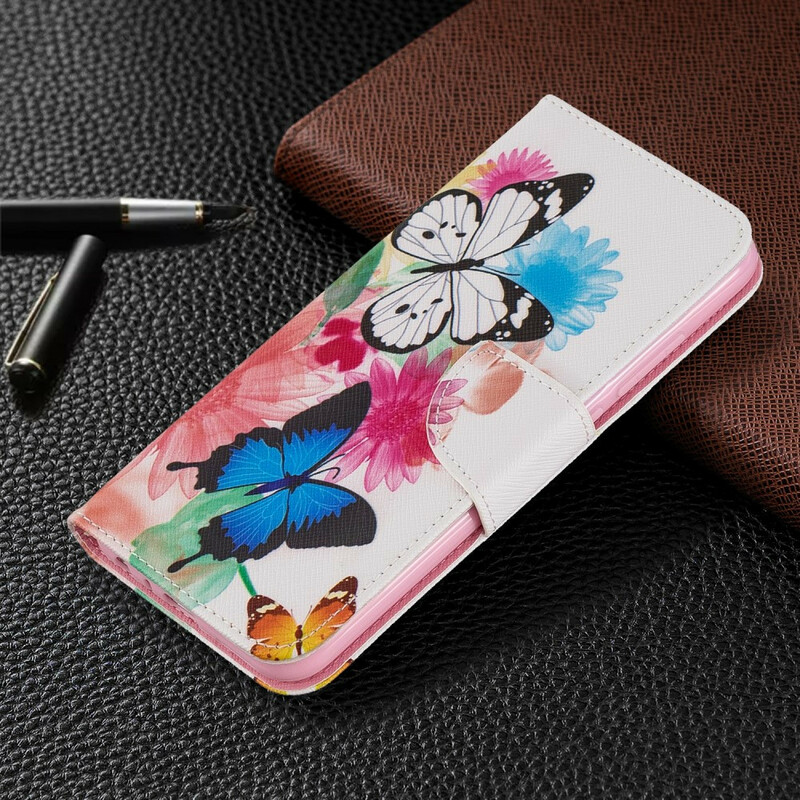 Xiaomi Redmi Note 8 Hülle Gemalte Schmetterlinge und Blumen