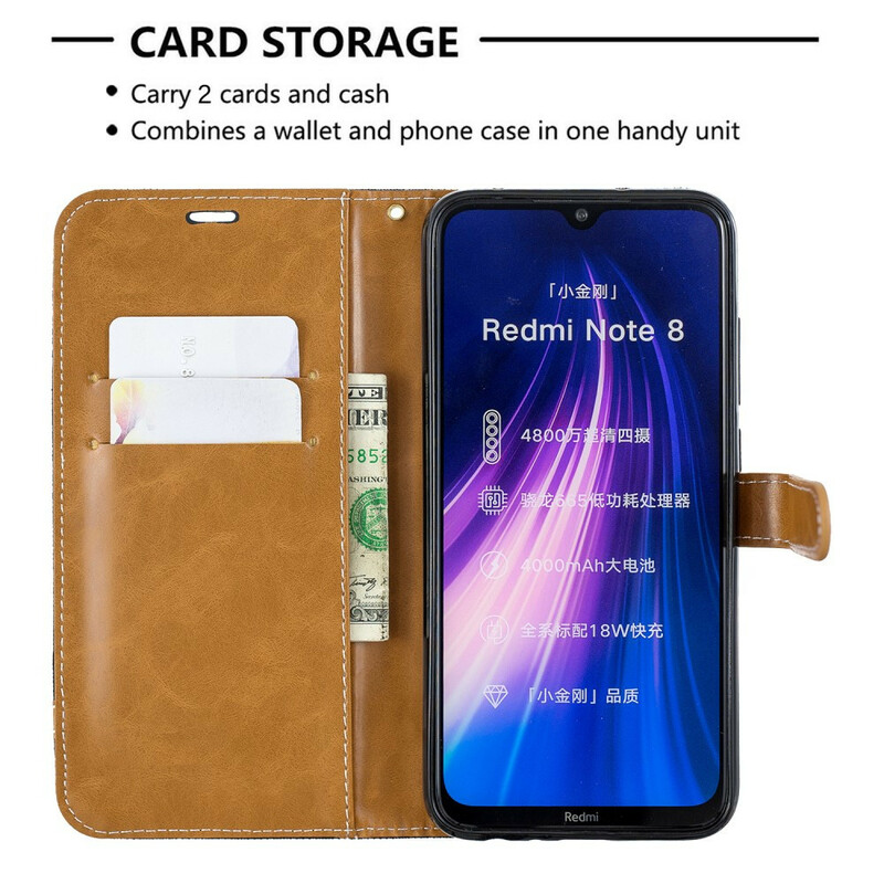 Xiaomi Redmi Note 8 Stoff und Lederoptik Tasche mit Riemen