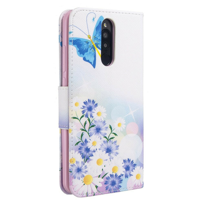 Xiaomi Redmi 8 Hülle Gemalte Schmetterlinge und Blumen