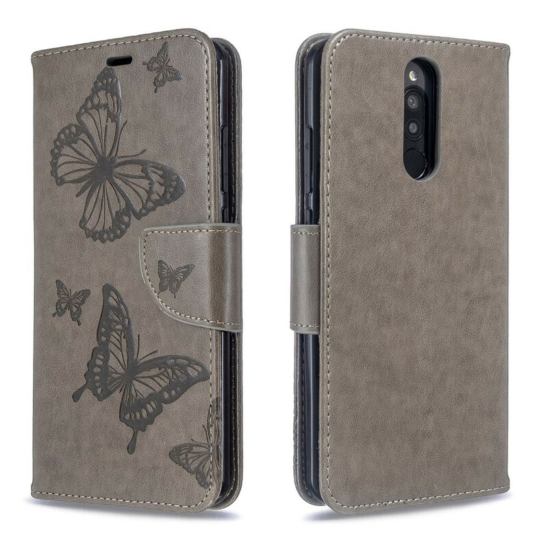 Xiaomi Redmi 8 Tasche Gedruckte Schmetterlinge mit Riemen