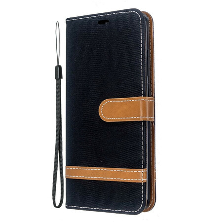 Xiaomi Redmi 8 Stoff und Lederoptik Tasche mit Riemen