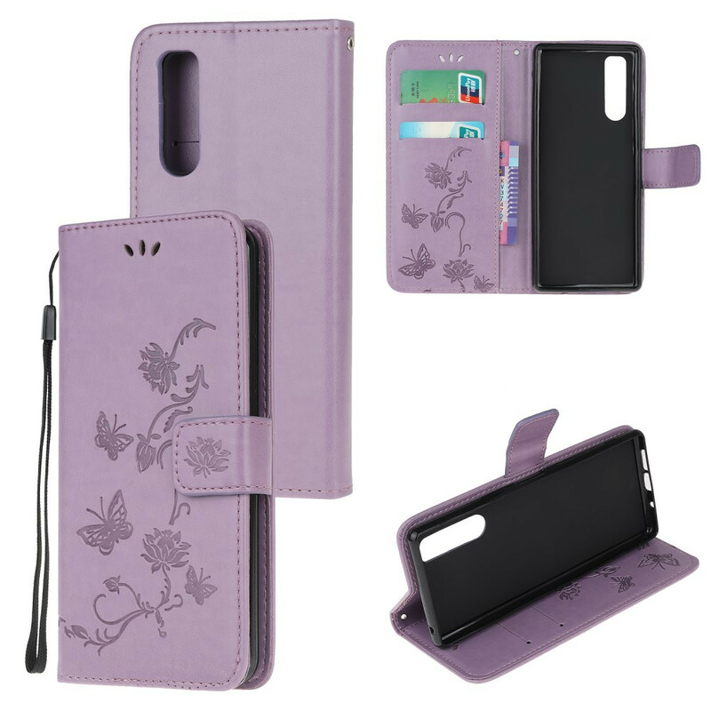 Sony Xperia 5 Tasche Schmetterlinge Und Blumen Mit Riemen Sony Xperia 5 Tasche Schmetterlinge Und Blumen Mit Riemen