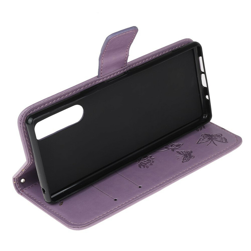Sony Xperia 5 Tasche Schmetterlinge Und Blumen Mit Riemen Sony Xperia 5 Tasche Schmetterlinge Und Blumen Mit Riemen