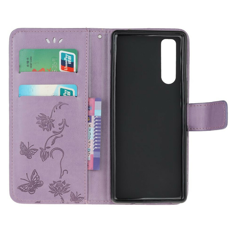 Sony Xperia 5 Tasche Schmetterlinge Und Blumen Mit Riemen Sony Xperia 5 Tasche Schmetterlinge Und Blumen Mit Riemen
