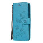Sony Xperia 5 Tasche Schmetterlinge Und Blumen Mit Riemen