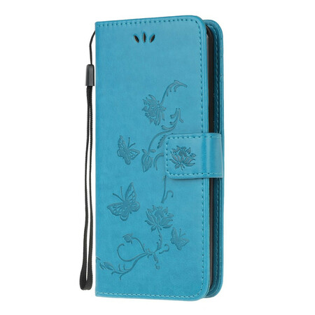Sony Xperia 5 Tasche Schmetterlinge Und Blumen Mit Riemen