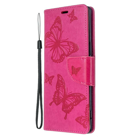 Sony Xperia 5 Tasche Bedruckte Schmetterlinge mit Riemen