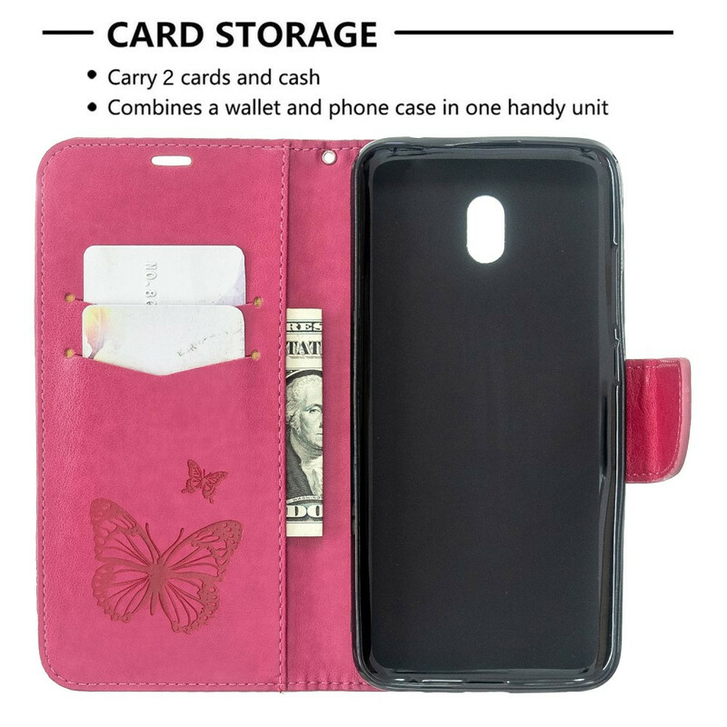 Xiaomi Redmi 8A Tasche Bedruckte Schmetterlinge mit Riemen