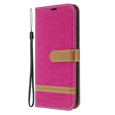 Xiaomi Redmi 8A Stoff und Lederoptik Tasche mit Riemen