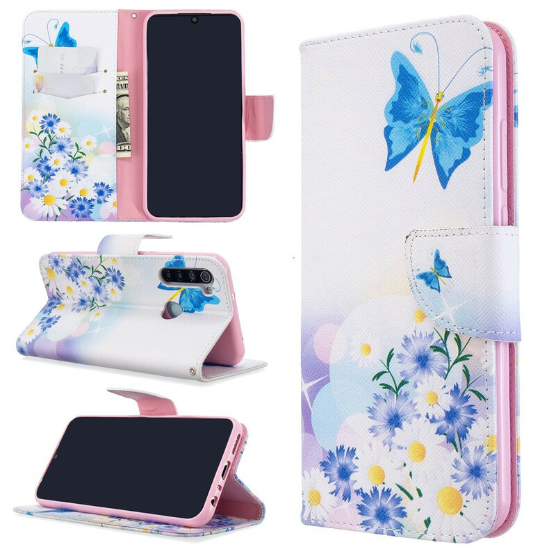 Xiaomi Redmi Note 8T Hülle Gemalte Schmetterlinge und Blumen