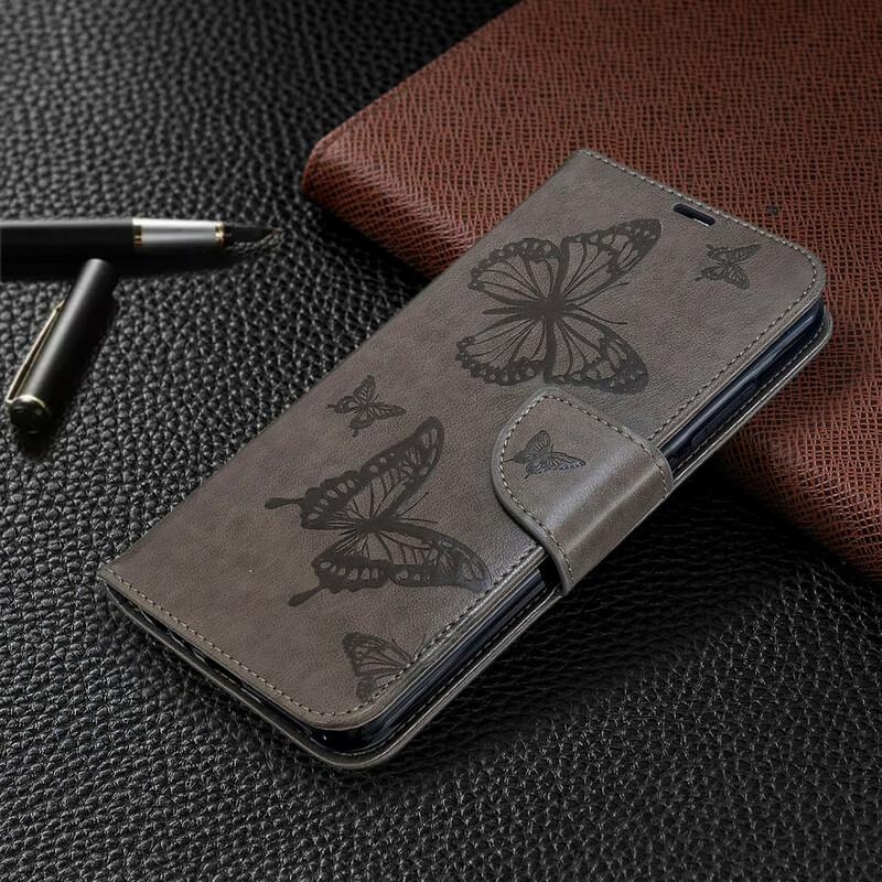 Xiaomi Redmi Note 8T Tasche Bedruckte Schmetterlinge mit Riemen
