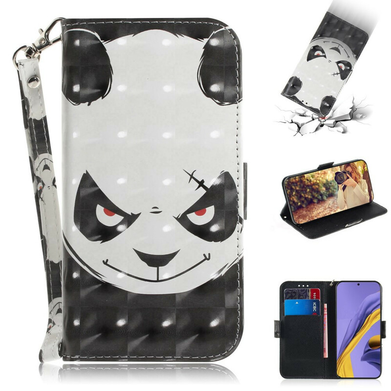 Samsung Galaxy A51 Angry Panda Tasche mit Trageriemen