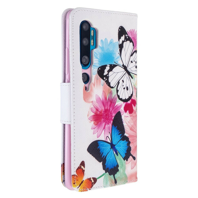 Xiaomi Mi Note 10 Hülle Gemalte Schmetterlinge und Blumen