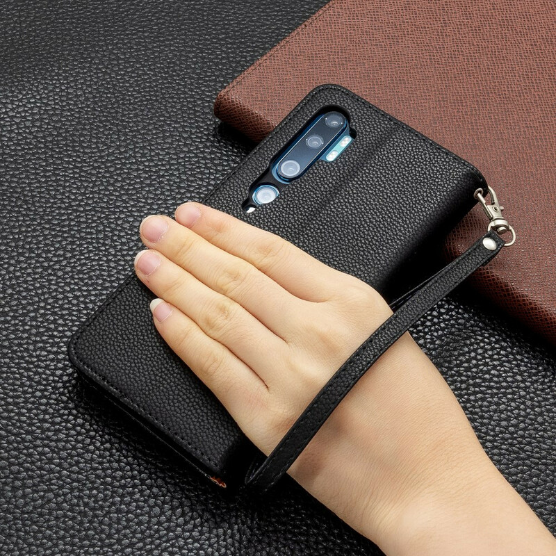 Xiaomi Mi Note 10 Tasche Lederoptik Litschi Bunt mit Riemen