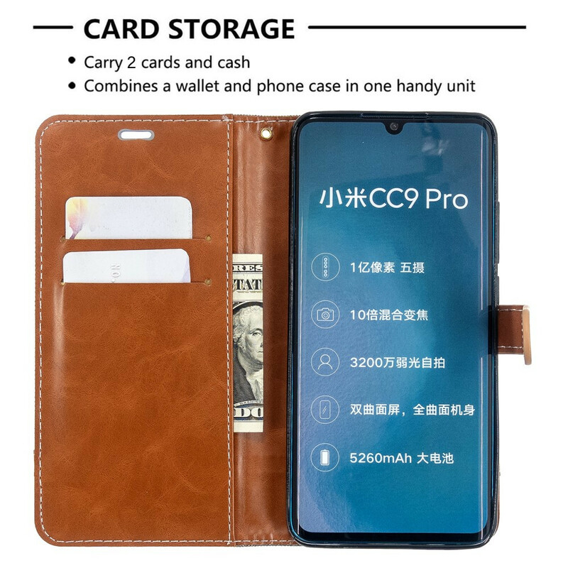 Xiaomi Mi Note 10 Stoff und Lederoptik Tasche mit Riemen