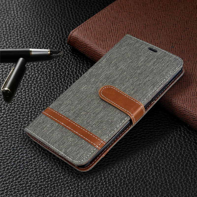 Xiaomi Mi Note 10 Stoff und Lederoptik Tasche mit Riemen