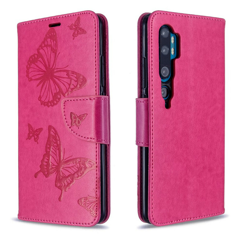 Xiaomi Mi Note 10 Tasche Bedruckte Schmetterlinge mit Riemen