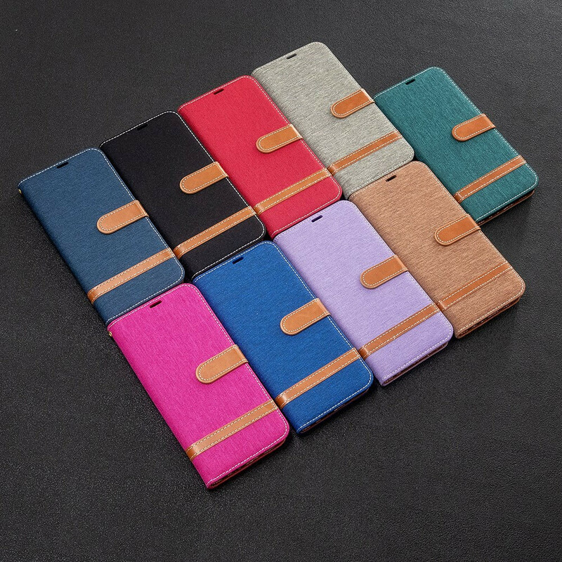 Xiaomi Redmi Note 8T Stoff und Lederoptik Tasche mit Riemen