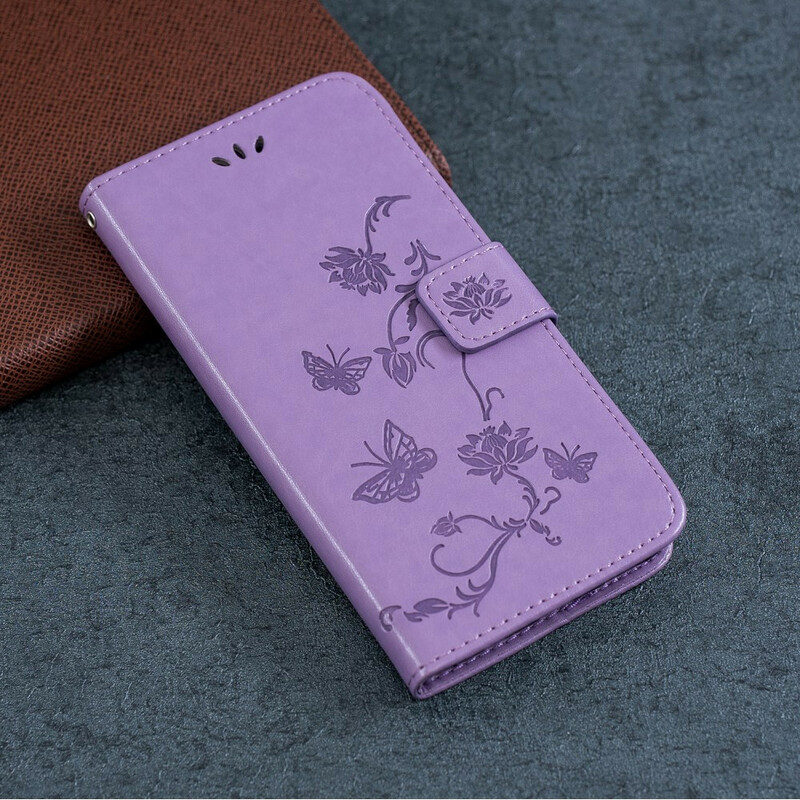 Huawei P Smart 2019 Hülle Schmetterlinge und Blumen mit Riemen