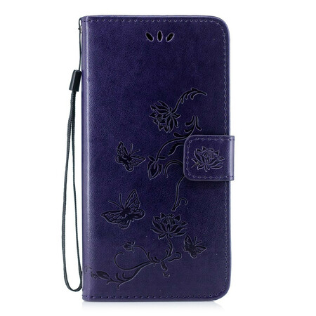 Huawei P Smart 2019 Hülle Schmetterlinge und Blumen mit Riemen
