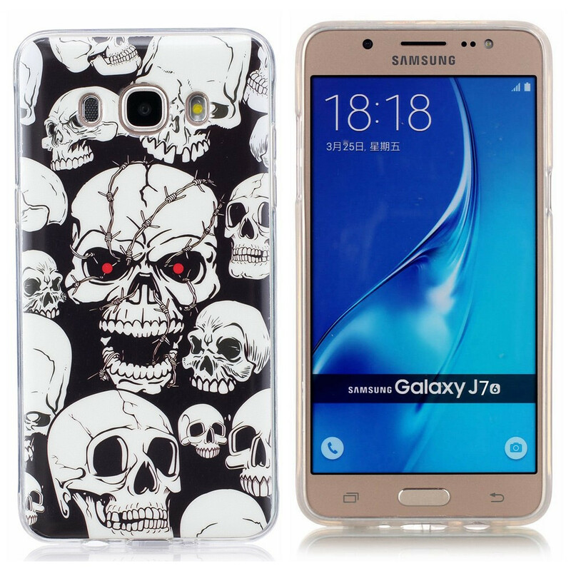 Samsung Galaxy J7 2016 Cover Achtung Totenköpfe Fluoreszierend